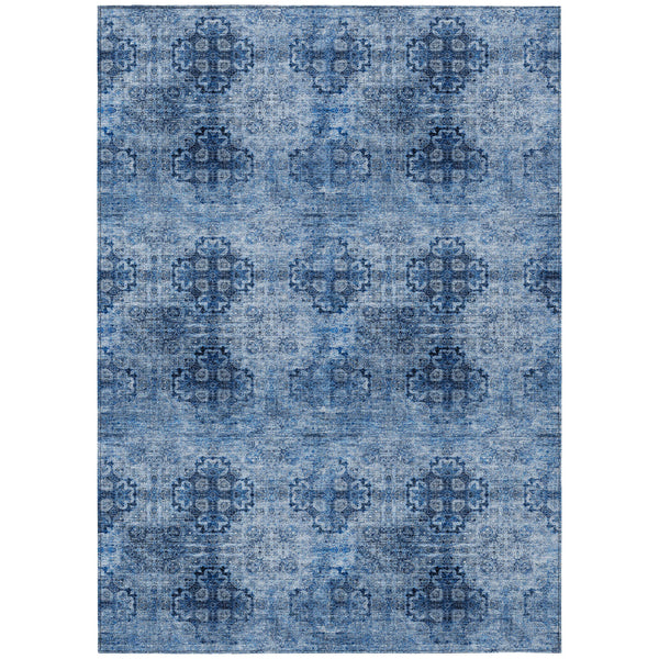 Homeroots 3' X 5' Navy Blue Floral Medallion Washable Non Skid Indoor Outdoor Area Rug Navy Polyester 562965