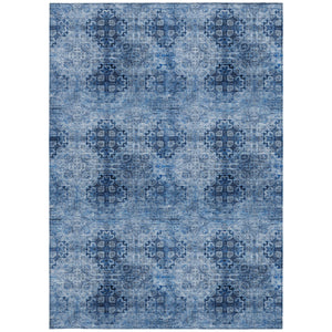 Homeroots 3' X 5' Navy Blue Floral Medallion Washable Non Skid Indoor Outdoor Area Rug Navy Polyester 562965