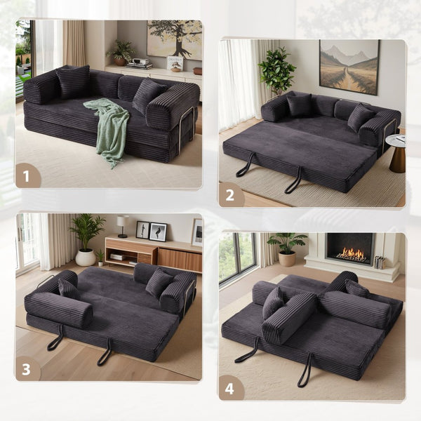 English Elm Compression Foldable Floor Sofa Bed Corduroy Futon with Foam Support for Small Spaces Dark Gray W3716P379184