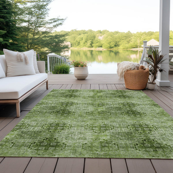 Homeroots 9' X 12' Olive Green Floral Medallion Washable Non Skid Indoor Outdoor Area Rug Olive Polyester 562978