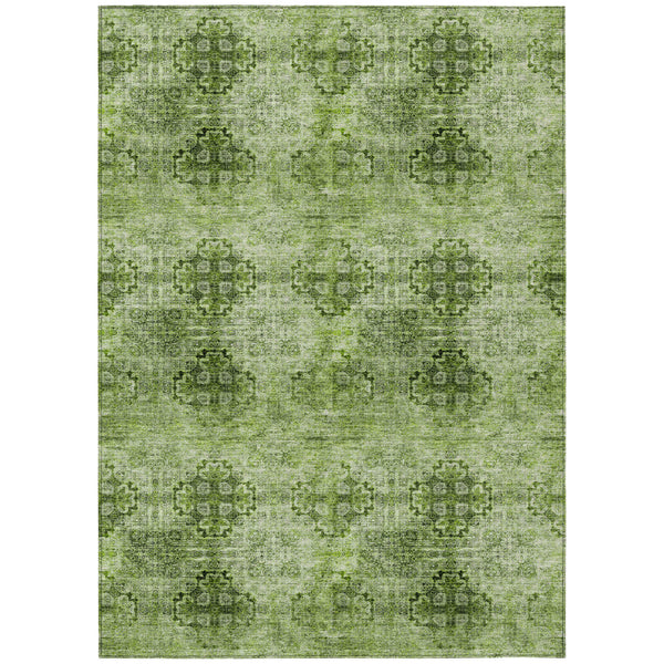 Homeroots 9' X 12' Olive Green Floral Medallion Washable Non Skid Indoor Outdoor Area Rug Olive Polyester 562978