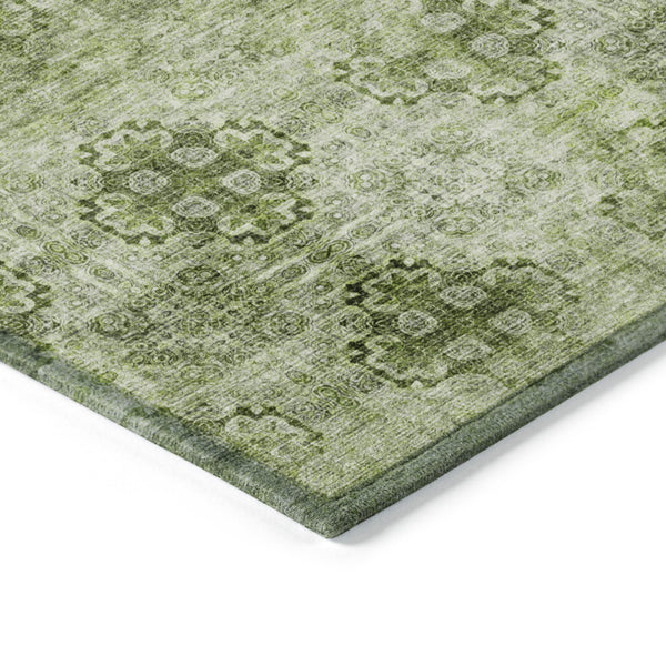 Homeroots 9' X 12' Olive Green Floral Medallion Washable Non Skid Indoor Outdoor Area Rug Olive Polyester 562978