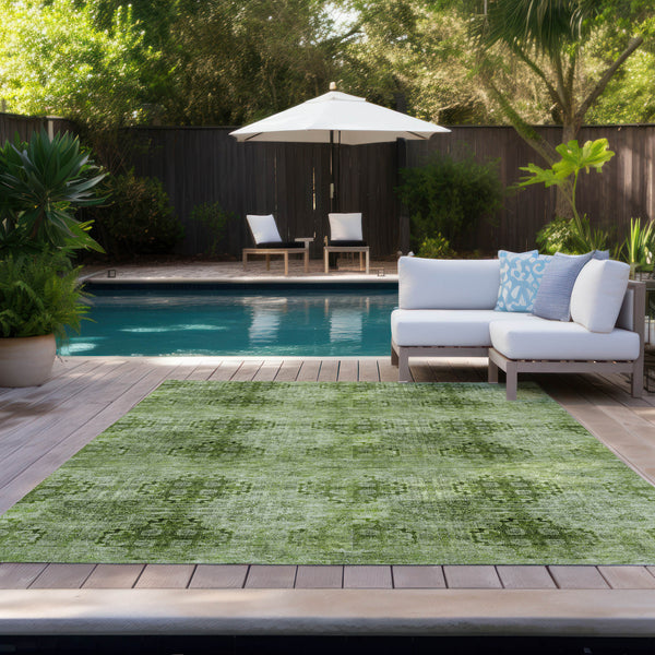 Homeroots 9' X 12' Olive Green Floral Medallion Washable Non Skid Indoor Outdoor Area Rug Olive Polyester 562978