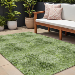 Homeroots 10' X 14' Olive Green Floral Medallion Washable Non Skid Indoor Outdoor Area Rug Olive Polyester 562979