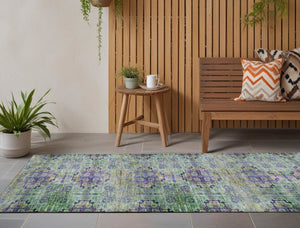 Homeroots 2' X 8' Purple And Green Floral Medallion Washable Non Skid Indoor Outdoor Runner Rug Purple Polyester 562981
