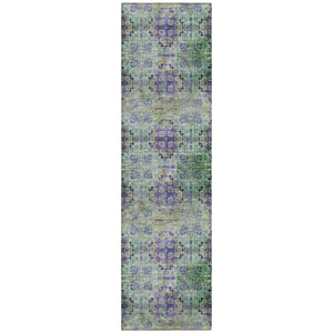 Homeroots 2' X 8' Purple And Green Floral Medallion Washable Non Skid Indoor Outdoor Runner Rug Purple Polyester 562981