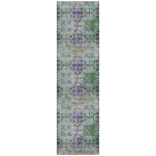 Homeroots 2' X 8' Purple And Green Floral Medallion Washable Non Skid Indoor Outdoor Runner Rug Purple Polyester 562981