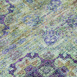 Homeroots 2' X 8' Purple And Green Floral Medallion Washable Non Skid Indoor Outdoor Runner Rug Purple Polyester 562981