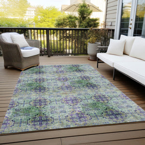 Homeroots 5' X 8' Purple And Green Floral Medallion Washable Non Skid Indoor Outdoor Area Rug Purple Polyester 562984