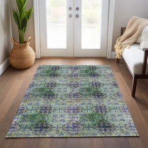 Homeroots 5' X 8' Purple And Green Floral Medallion Washable Non Skid Indoor Outdoor Area Rug Purple Polyester 562984