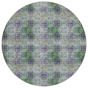 Homeroots 8' X 8' Purple And Green Round Floral Medallion Washable Non Skid Indoor Outdoor Area Rug Purple Polyester 562985