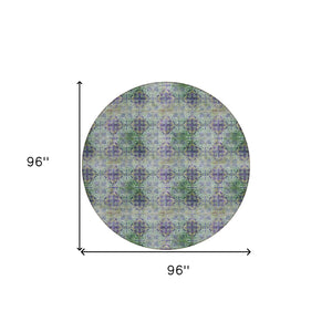 Homeroots 8' X 8' Purple And Green Round Floral Medallion Washable Non Skid Indoor Outdoor Area Rug Purple Polyester 562985