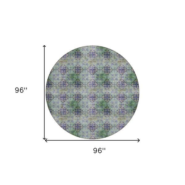 Homeroots 8' X 8' Purple And Green Round Floral Medallion Washable Non Skid Indoor Outdoor Area Rug Purple Polyester 562985