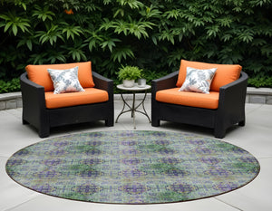 Homeroots 8' X 8' Purple And Green Round Floral Medallion Washable Non Skid Indoor Outdoor Area Rug Purple Polyester 562985