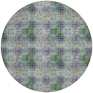 Homeroots 8' X 8' Purple And Green Round Floral Medallion Washable Non Skid Indoor Outdoor Area Rug Purple Polyester 562985