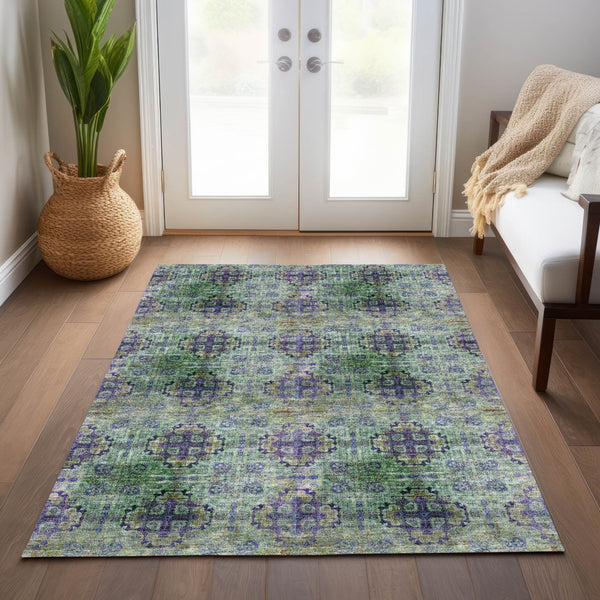 Homeroots 5' Eggplant Floral Medallion Washable Area Rug – Non-skid Design Perfect For Indoor & Outdoor Use 8' X 10' Polyester 562986
