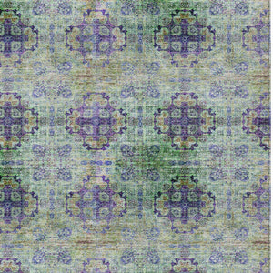 Homeroots 9' X 12' Purple And Green Floral Medallion Washable Non Skid Indoor Outdoor Area Rug Purple Polyester 562987