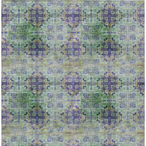 Homeroots 9' X 12' Purple And Green Floral Medallion Washable Non Skid Indoor Outdoor Area Rug Purple Polyester 562987