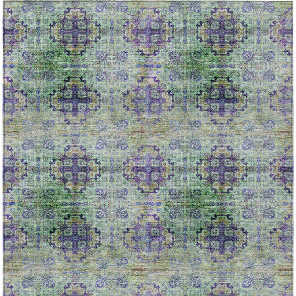 Homeroots 9' X 12' Purple And Green Floral Medallion Washable Non Skid Indoor Outdoor Area Rug Purple Polyester 562987