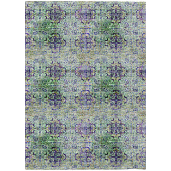 Homeroots 9' X 12' Purple And Green Floral Medallion Washable Non Skid Indoor Outdoor Area Rug Purple Polyester 562987