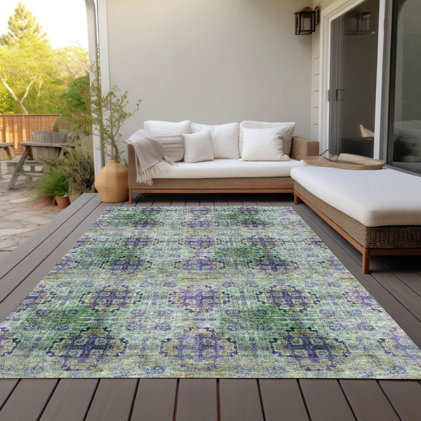 Homeroots 10' X 14' Purple And Green Floral Medallion Washable Non Skid Indoor Outdoor Area Rug Purple Polyester 562988
