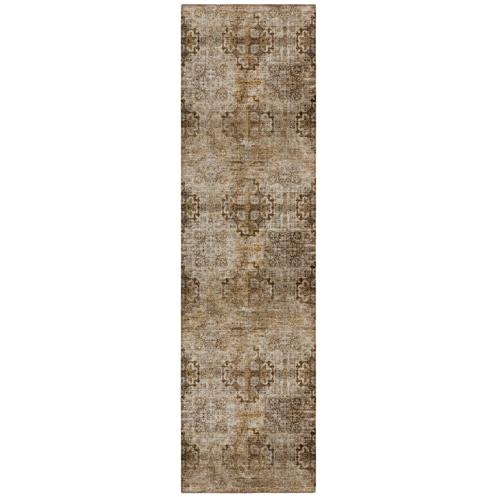Homeroots 2' X 8' Taupe Floral Medallion Washable Non Skid Indoor Outdoor Runner Rug Taupe Polyester 562990