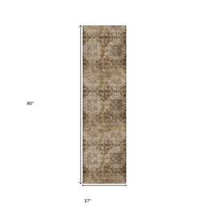 Homeroots 2' X 8' Taupe Floral Medallion Washable Non Skid Indoor Outdoor Runner Rug Taupe Polyester 562990