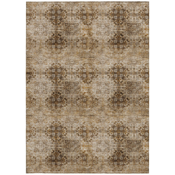 Homeroots 3' X 5' Taupe Floral Medallion Washable Non Skid Indoor Outdoor Area Rug Taupe Polyester 562992