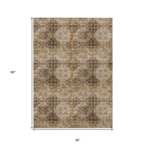 Homeroots 3' X 5' Taupe Floral Medallion Washable Non Skid Indoor Outdoor Area Rug Taupe Polyester 562992