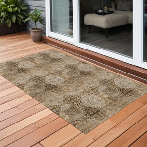 Homeroots 3' X 5' Taupe Floral Medallion Washable Non Skid Indoor Outdoor Area Rug Taupe Polyester 562992