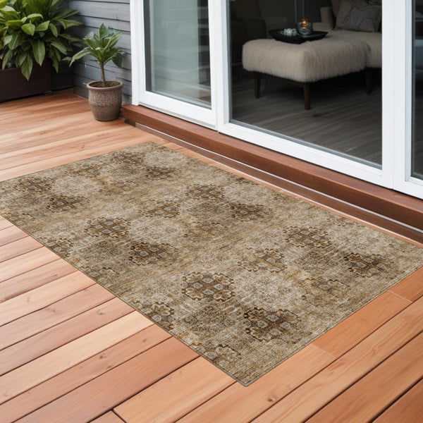 Homeroots 3' X 5' Taupe Floral Medallion Washable Non Skid Indoor Outdoor Area Rug Taupe Polyester 562992