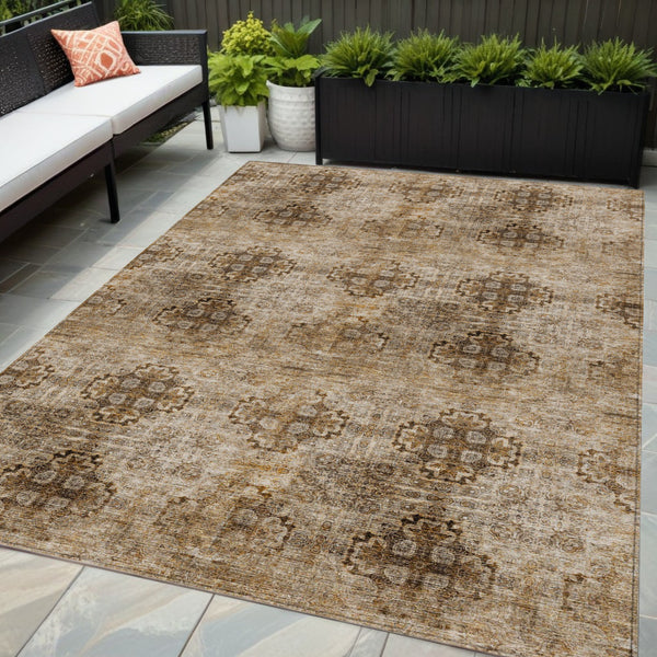 Homeroots 5' X 8' Taupe Floral Medallion Washable Non Skid Indoor Outdoor Area Rug Taupe Polyester 562993