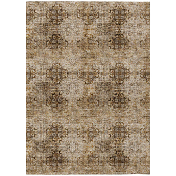 Homeroots 5' X 8' Taupe Floral Medallion Washable Non Skid Indoor Outdoor Area Rug Taupe Polyester 562993
