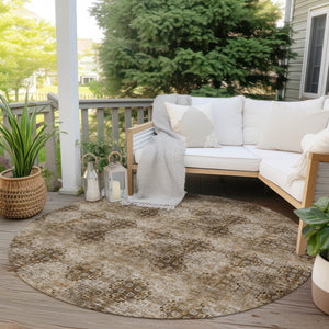 Homeroots 8' X 8' Taupe Round Floral Medallion Washable Non Skid Indoor Outdoor Area Rug Taupe Polyester 562994