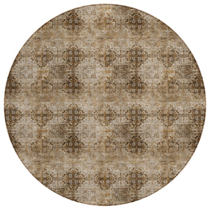 Homeroots 8' X 8' Taupe Round Floral Medallion Washable Non Skid Indoor Outdoor Area Rug Taupe Polyester 562994