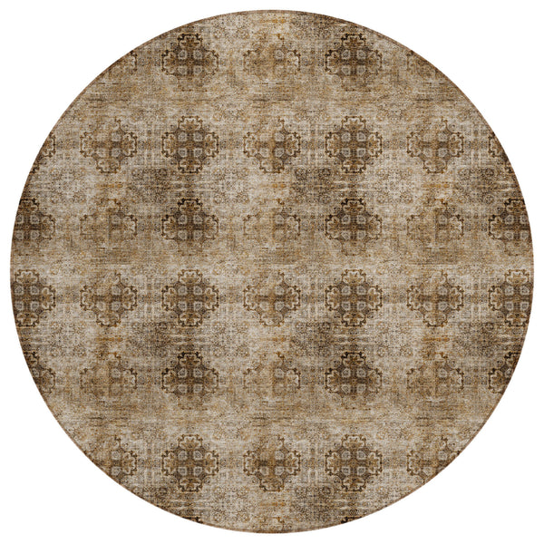 Homeroots 8' X 8' Taupe Round Floral Medallion Washable Non Skid Indoor Outdoor Area Rug Taupe Polyester 562994