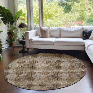 Homeroots 8' X 8' Taupe Round Floral Medallion Washable Non Skid Indoor Outdoor Area Rug Taupe Polyester 562994