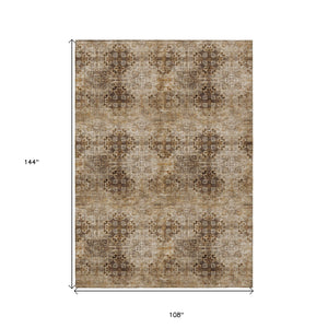Homeroots 9' X 12' Taupe Floral Medallion Washable Non Skid Indoor Outdoor Area Rug Taupe Polyester 562996
