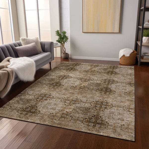Homeroots 9' X 12' Taupe Floral Medallion Washable Non Skid Indoor Outdoor Area Rug Taupe Polyester 562996