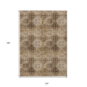 Homeroots 10' X 14' Taupe Floral Medallion Washable Non Skid Indoor Outdoor Area Rug Taupe Polyester 562997