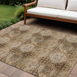 Homeroots 10' X 14' Taupe Floral Medallion Washable Non Skid Indoor Outdoor Area Rug Taupe Polyester 562997