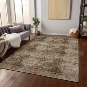 Homeroots 10' X 14' Taupe Floral Medallion Washable Non Skid Indoor Outdoor Area Rug Taupe Polyester 562997