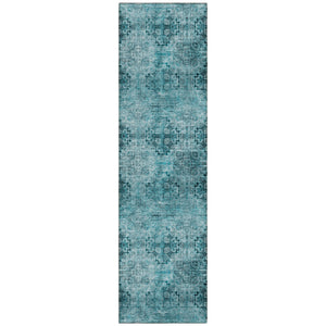 Homeroots 2' X 8' Teal Floral Medallion Washable Non Skid Indoor Outdoor Runner Rug Teal Polyester 562999
