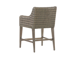 Lexington Tommy Bahama Home Turner Woven Rattan Counter Stool - Casual Elegance With Gray Elm Finish And Durable Upholstered Seat Smoke Gray  562-895-01