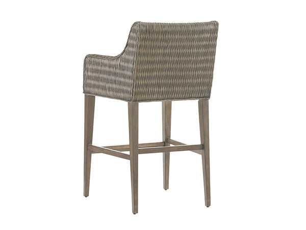 Lexington Tommy Bahama Home Turner Woven Rattan Counter Stool - Casual Elegance With Gray Elm Finish And Durable Upholstered Seat Smoke Gray  562-896-01