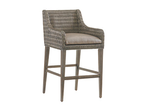 Lexington Tommy Bahama Home Turner Woven Rattan Counter Stool - Casual Elegance With Gray Elm Finish And Durable Upholstered Seat Smoke Gray  562-896-01