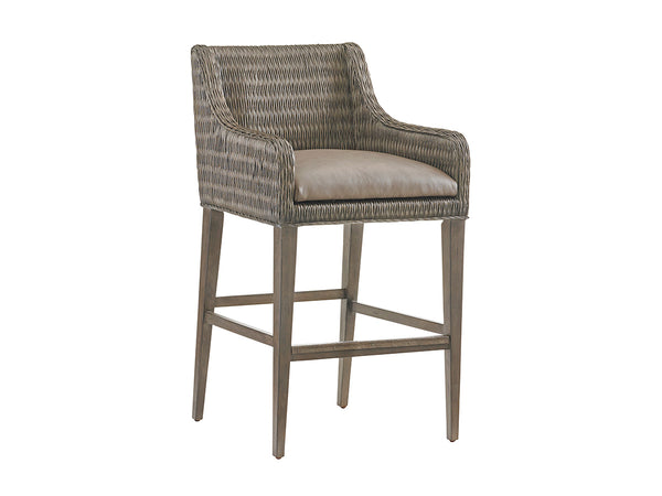 Lexington Tommy Bahama Home Turner Woven Rattan Counter Stool - Casual Elegance With Gray Elm Finish And Durable Upholstered Seat Smoke Gray  562-896-01