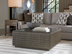 Lexington Tommy Bahama Home Seawatch Woven Cocktail Table Glass Top - Elevate Your Living Space With Elegant Touches Of Paradise Smoke Gray  562-947gt