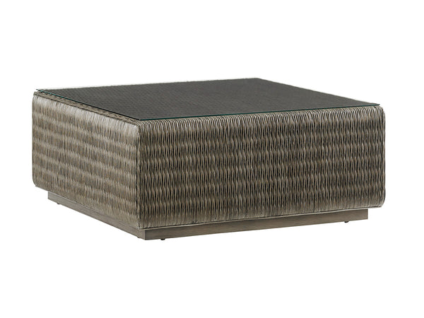 Lexington Tommy Bahama Home Seawatch Woven Cocktail Table Glass Top - Elevate Your Living Space With Elegant Touches Of Paradise Smoke Gray  562-947gt