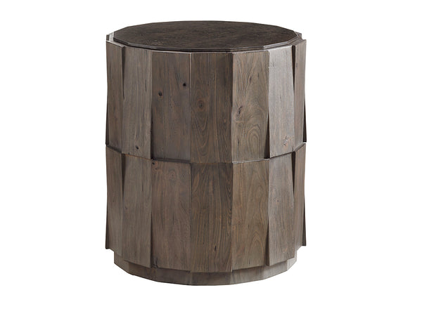 Lexington Tommy Bahama Home Everett Round Travertine End Table - Casual Elegance With Gray Elm, Stained Top, And Distressed Charm Smoke Gray  562-951